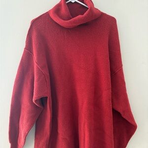 Free People Vibrant Red Cowl Neck Sweater